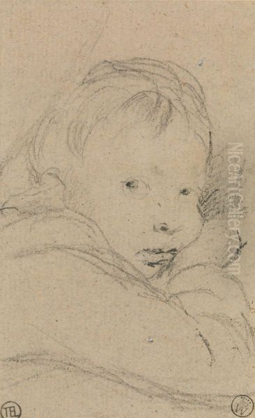 A Child Resting His Cheek on His Hand, Head and Shoulders - view 1