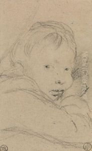 A Child Resting His Cheek on His Hand, Head and Shoulders