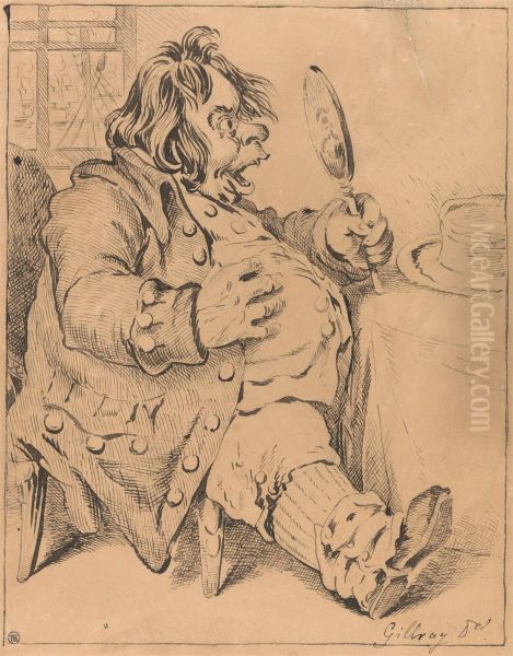 Grotesque Fat man Looking in a Hand Mirror - view 1