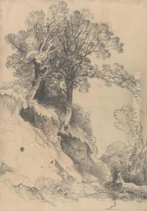 Trees on a Crumbling Bank by George Frost