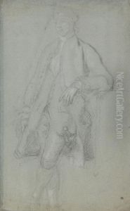 Man Standing, Leaning on Left Elbow, Full-Length