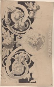 Decorative Design with Heads of a Cat, Hare and Goose by Alfred Stevens