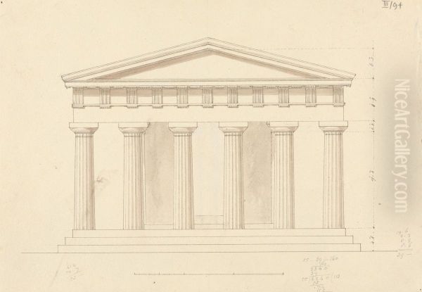 Architectural Sketch of Building with Doric Columns - view 1