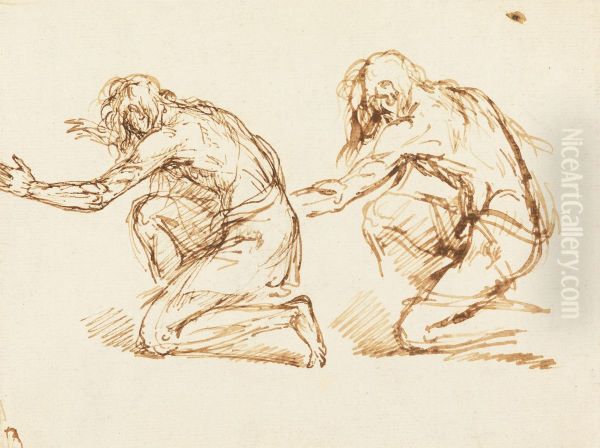 Two Kneeling Figures - view 1