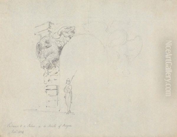 Sketch of an Entrance to a Palace in the Streets of Prague - view 1