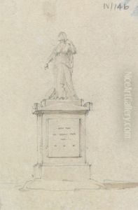 Sketch of a Carved Female Figure on Top of a Gravestone by Robert Smirke