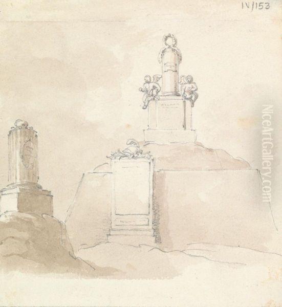 Sketch of Three Standing Gravestones - view 1
