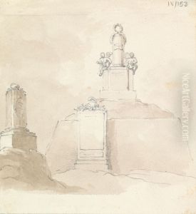 Sketch of Three Standing Gravestones by Robert Smirke