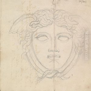 Sketch of a Sculpture of the Face of a Mythical Creature by Robert Smirke