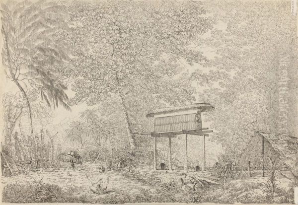 A Toopapapoo of a Chief, with a Priest Making his Offering to the Morai, in Huoheine - view 1