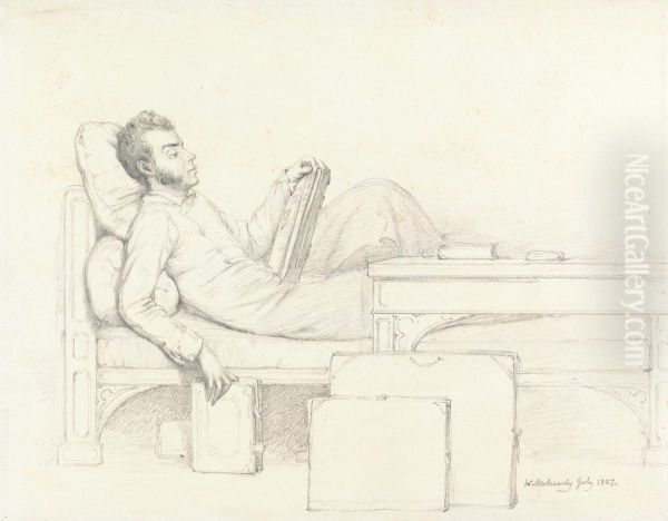 Self-Portrait of the Artist Reclining on a Gothic Couch Reading a Book - view 1