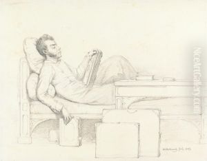 Self-Portrait of the Artist Reclining on a Gothic Couch Reading a Book by William Mulready