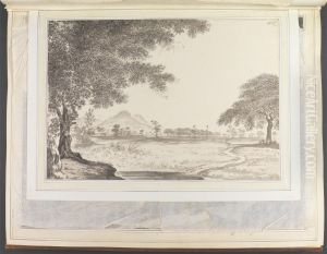 Meadow landscape with a Small Pond in the Foreground and Hills in the Distance