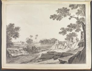 A Landscape with Two Horses Grazing and Ruins on the Right by William Hodges