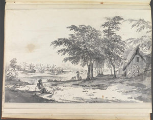 View of an Indian Village with a Man Seated in the Foreground View of an Indian Village with a Man Seated in the Foreground