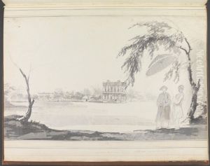 View of Warren Hastings' House at Alipur and two figures in the foreground by William Hodges