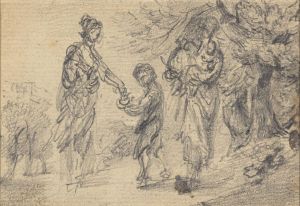 Landscape with two woman and child