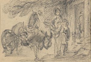 Figures and horses near a doorway by Gainsborough Dupont