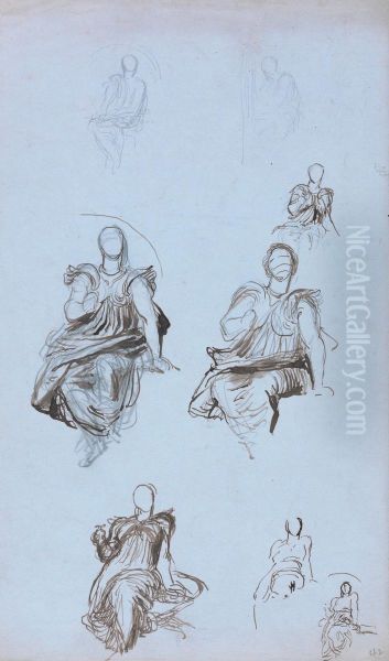 Studies of a Seated Draped Figure with a Book - view 1