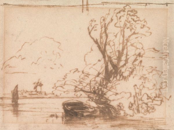 A Boat Moored by a River Bank - view 1