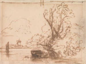 A Boat Moored by a River Bank by Thomas Creswick