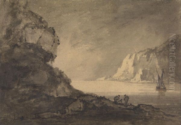 Shipping Scene with Three Figures on shore - view 1