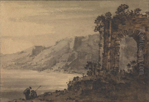 Classical Landscape with Two Figures on Lake Shore - view 1