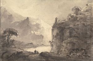 Rocky Landscape with Two Figures on a Path in the Center by William Gilpin