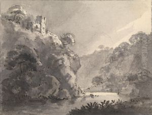 Landscape with Castle on a Hill at Left by William Gilpin