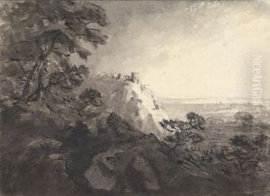Landscape with a Castle on a Hill in Center Distance by William Gilpin