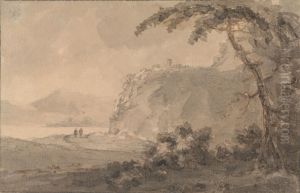 Two Figures on a Road by a Lake Two Figures on a Road by a Lake