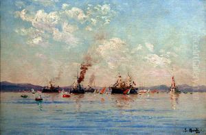 Escadre en rade de Toulon, effet brumeux by Francois Nardi