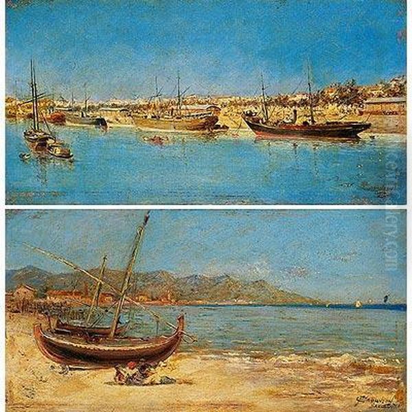 Barcos En Un Puerto / Jovenes En Laplaya De Barcelona - view 1