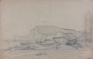 La Plage D'etretat by Nicolas Louis Cabat