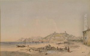 'figures On A Mediterranean Beach' And 'shipping Off A Coastal Town' by Charles Cabau
