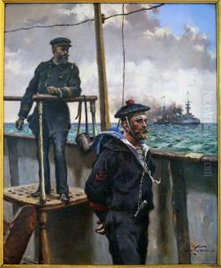 Lieutenant de vaisseau et quartier-maitre sur la passerelle by Leon Couturier