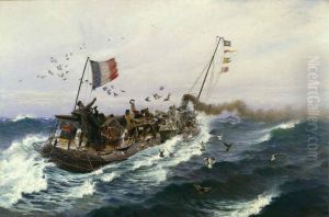 Lacher de pigeons militaires a bord d'un torpilleur, dans la Manche