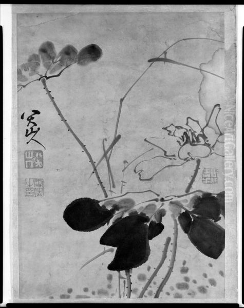 SUMI ALBUM LEAF OF THREE LOTUS FLOWERS - view 1