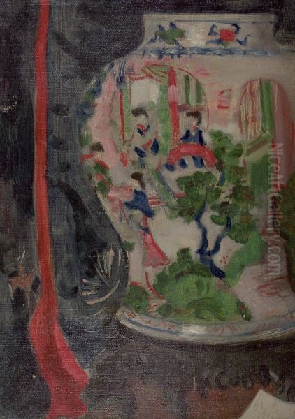 Still Life with Asian Vase and Red Ribbon - view 1