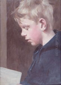 Profile Portrait of Young Boy Holding a Book