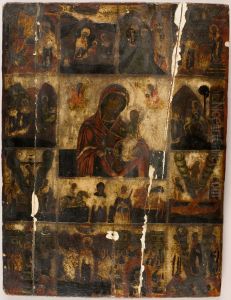 Madonna and Child with representations of twelve feasts Madonna and Child with representations of twelve feasts