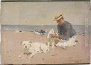Beach Scene with Figures and Dogs