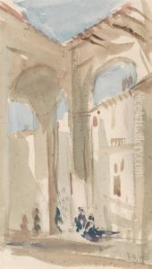 Figures in an eastern colonnade