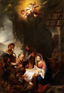 Anbetung Der Hirten Im Stall Von Bethlehem by Manuel Cabral Cabral y Aguado Bejarano