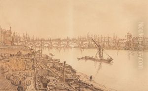 View of Old London Bridge by William Henry Hunt