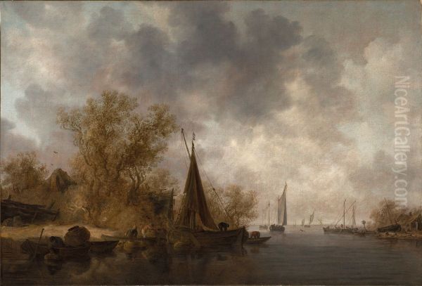 River Landscape with Fishing Boats - view 1