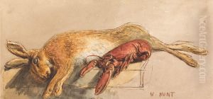 A Dead Hare and a Cooked Lobster on a Bench