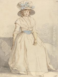 A Young Lady Seated Wearing a White Dress by Edward Edwards