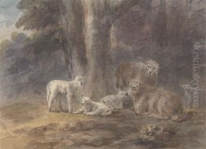 Sheep under a tree by Sawrey Gilpin