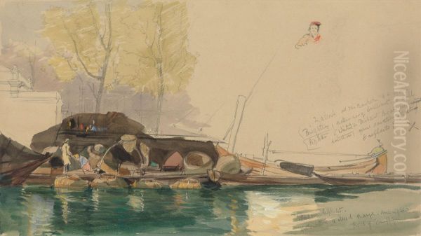 Barges on a Canal in Rotterdam - view 1